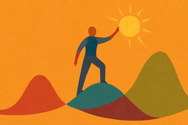 graphical person touching a sun, art