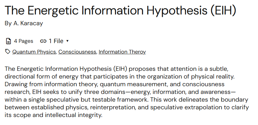 The Energetic Information Hypothesis (EIH)